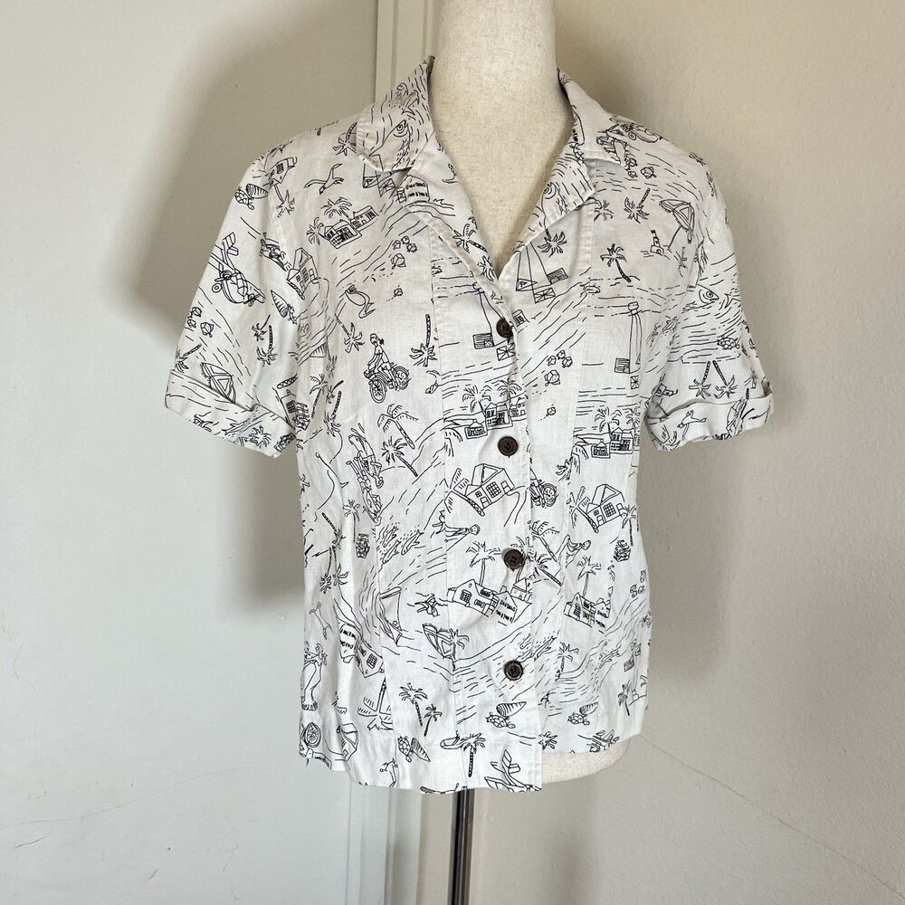 Chico's Vintage 100% Linen Button Up Shirt Beach Vacation Sz 1 M